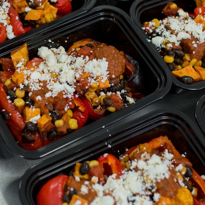 Vegetarian Stuffed Peppers with Sweet Potatoes, Black Beans and Corn (GF)